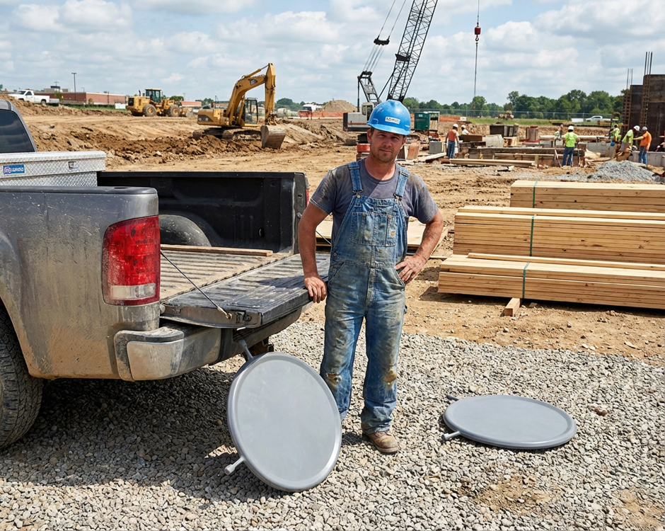 Freyssi Flat Jack with man by truck